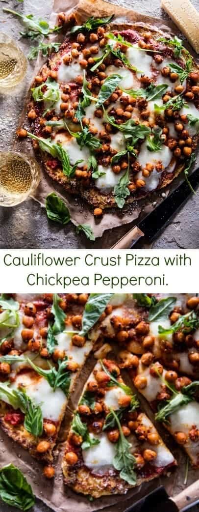 Cauliflower Crust Pizza with Chickpea Pepperoni | halfbakedharvest.com @hbharvest