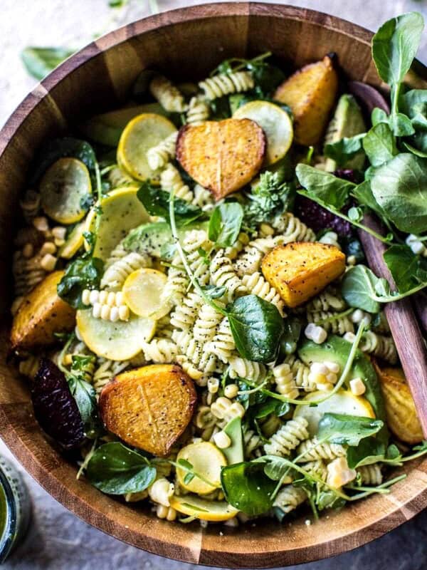 Basil Goat Cheese Pasta Salad | halfbakedharvest.com @hbharvest