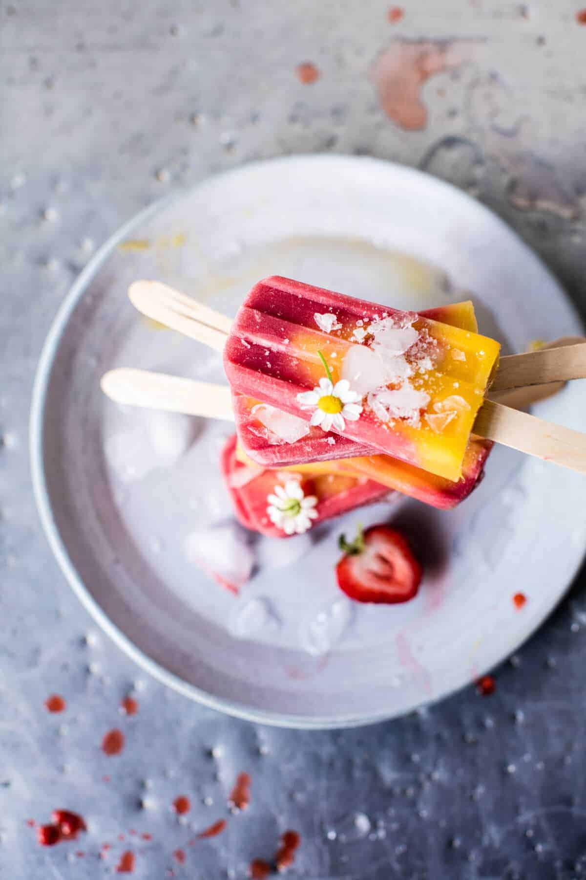 Three Ingredient Strawberry Mango Popsicles | halfbakedharvest.com @hbharvest