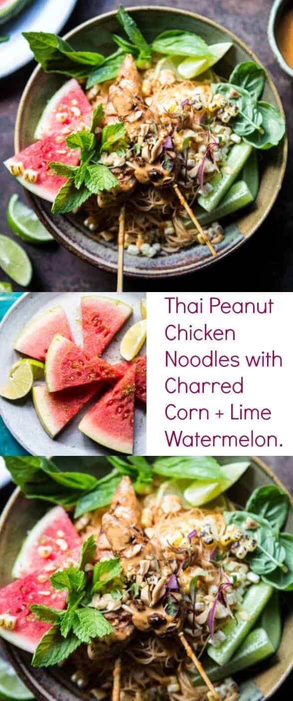 Thai Peanut Chicken Noodles with Charred Corn + Lime Watermelon | halfbakedharvest.com @hbharvest