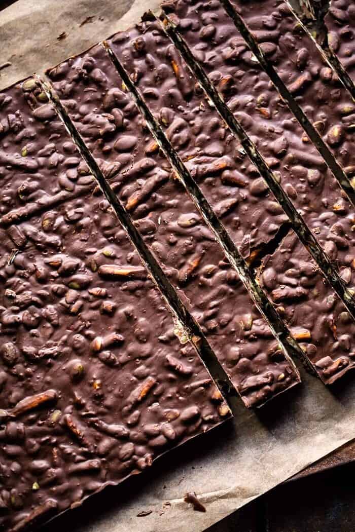 Addicting 5 Ingredient Crockpot Chocolate Bars | halfbakedharvest.com #dessert #halloween #chocolate #candybar
