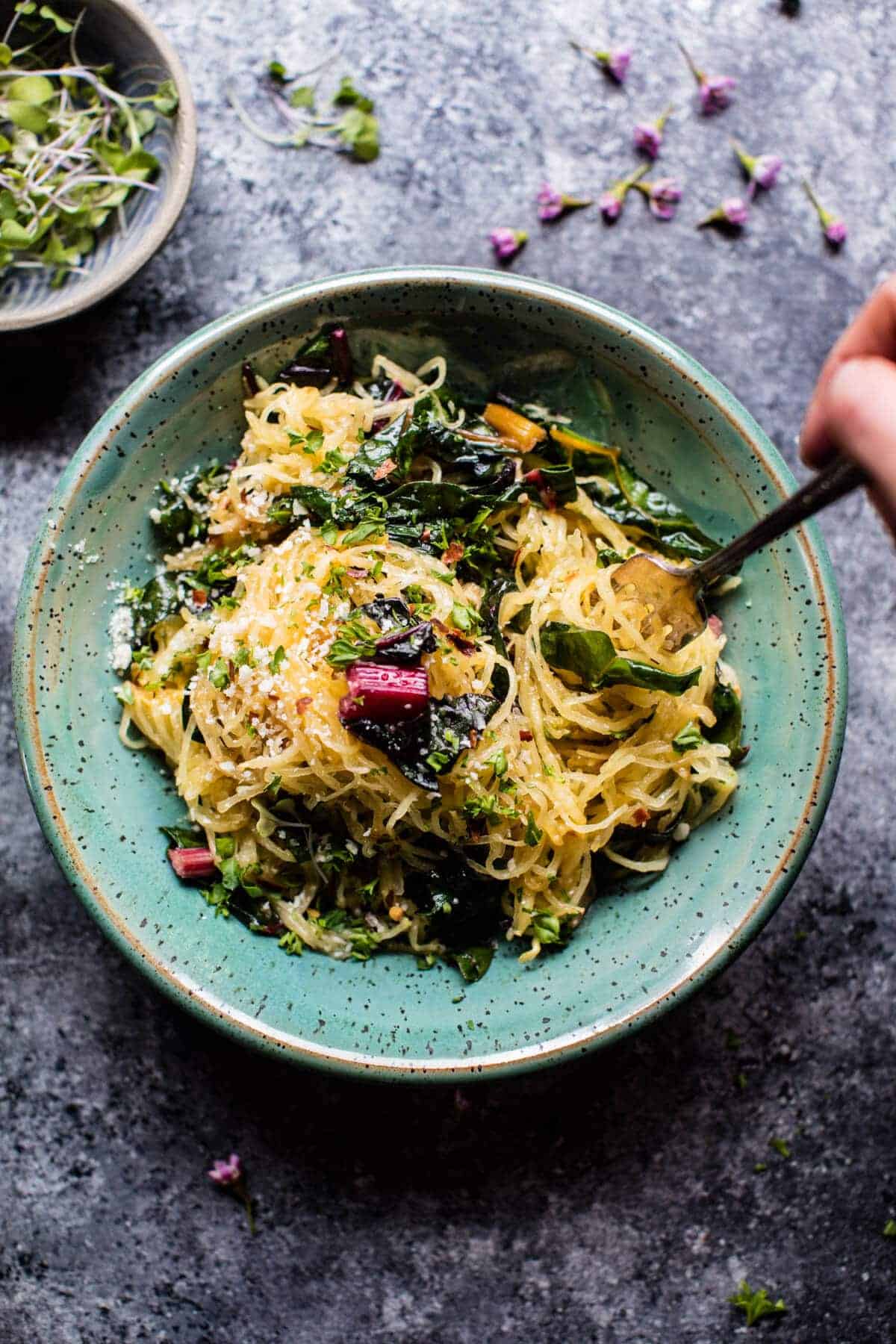 Spaghetti Squash Aglio E Olio with Rainbow Chard | halfbakedharvest.com @hbharvest
