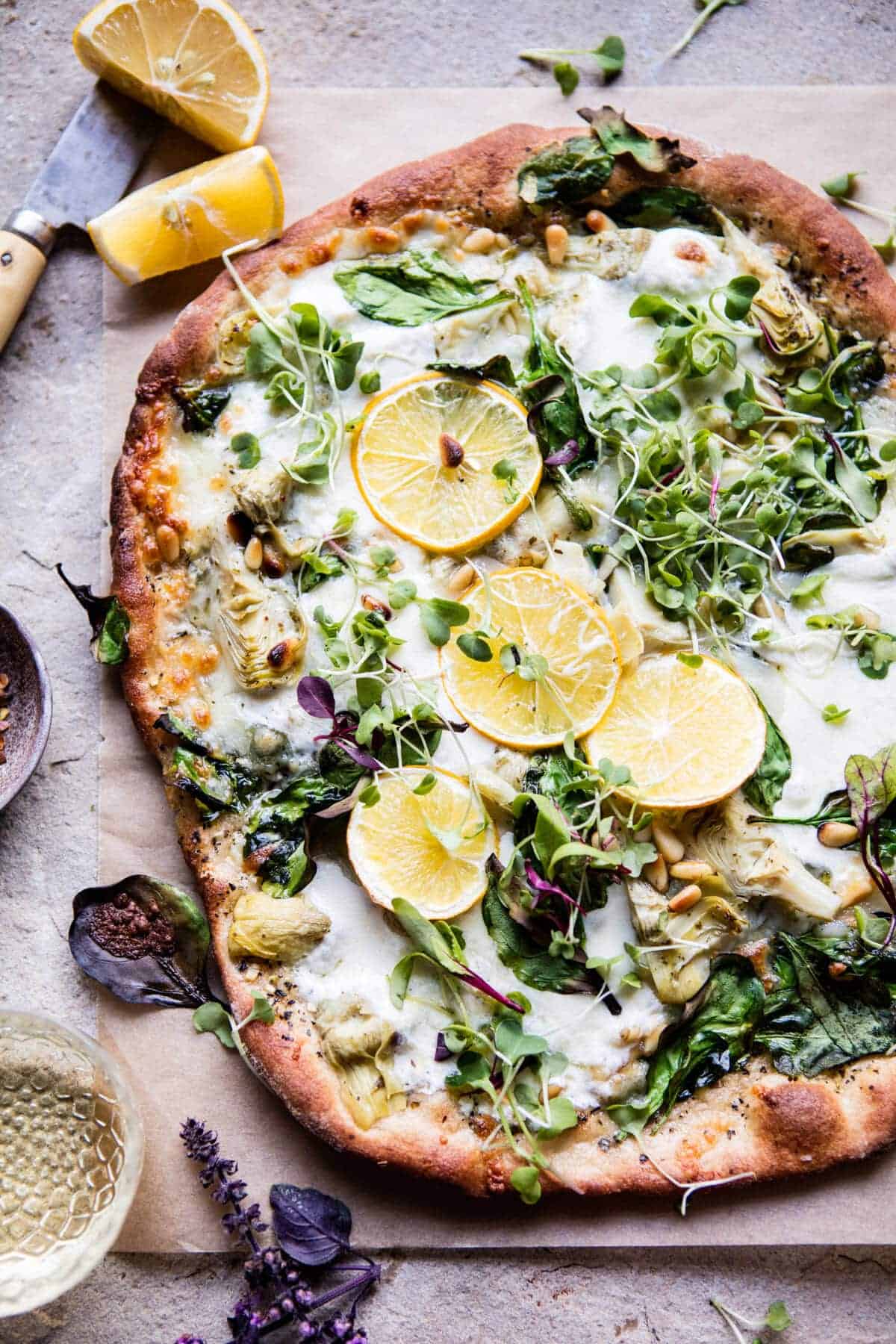 Whole Wheat Spinach and Artichoke Pizza | halfbakedharvest.com @hbharvest