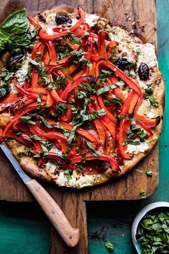 Mediterranean Roasted Red Pepper Pizza | halfbakedharvest.com @hbharvest