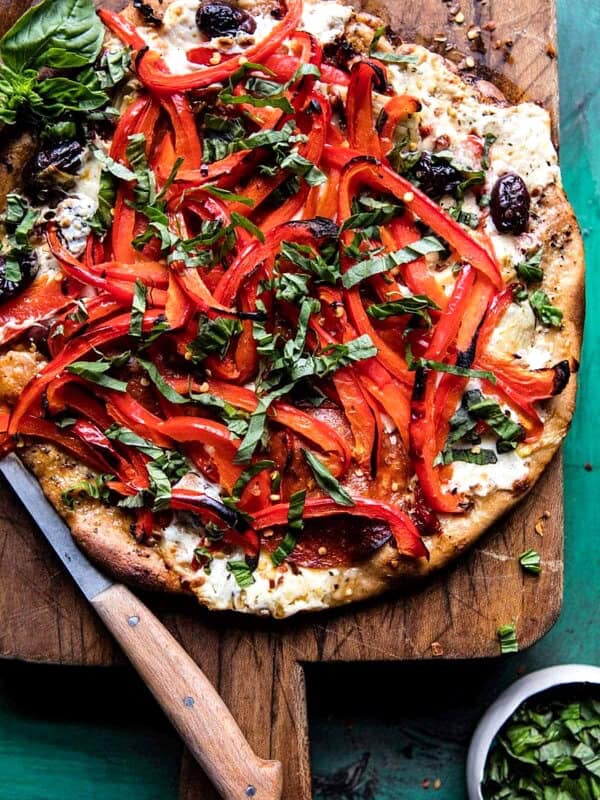 Mediterranean Roasted Red Pepper Pizza | halfbakedharvest.com @hbharvest