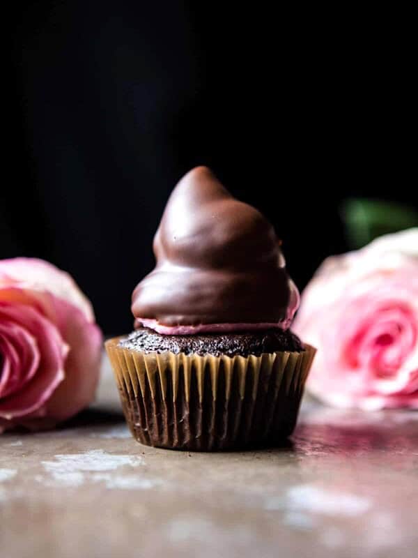 Valentine's Surprise Chocolate High Hat Cupcakes | halfbakedharvest.com @hbharvest
