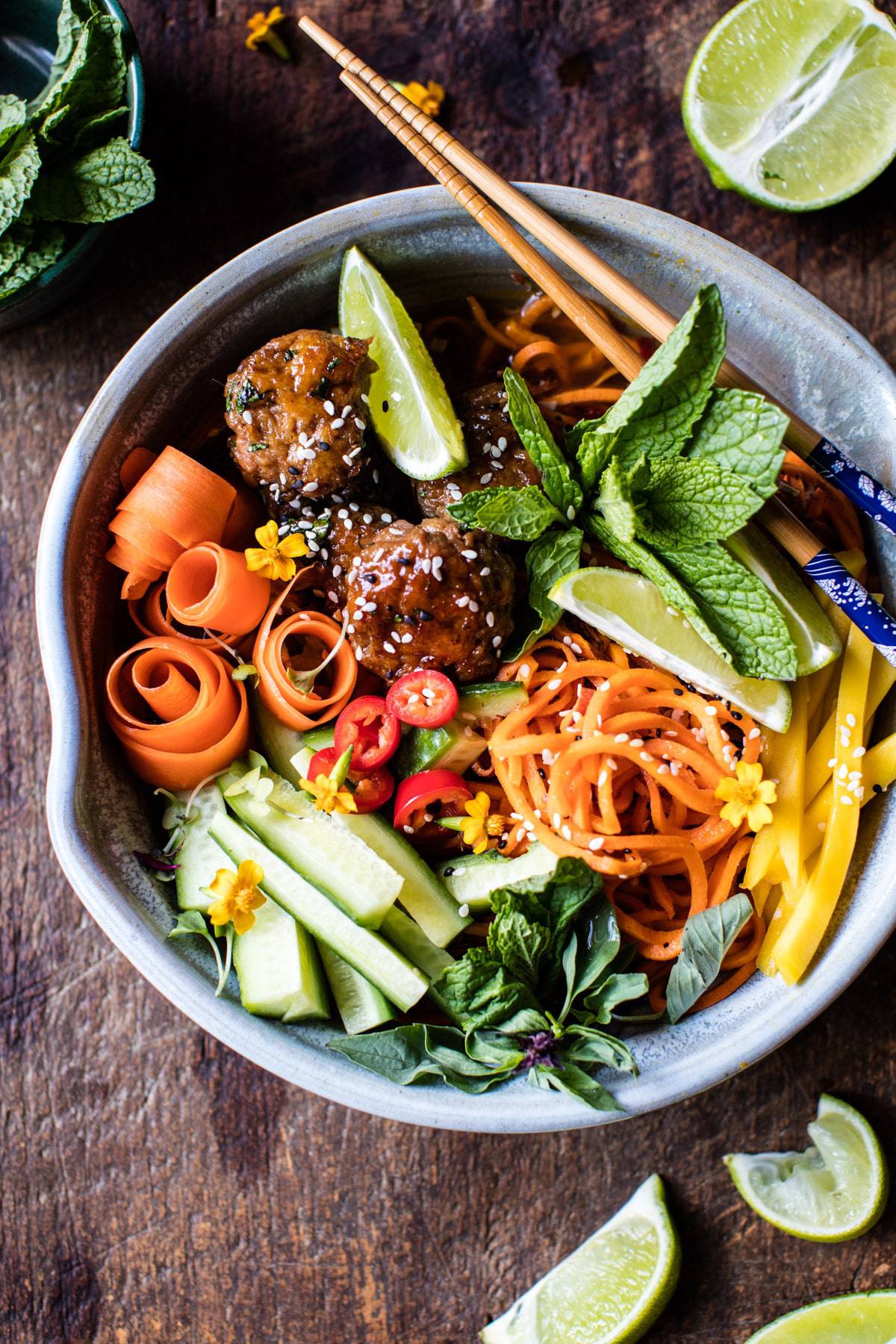 Vietnamese Meatball and Sweet Potato Noodle Bowl | halfbakedharvest.com @hbharvest