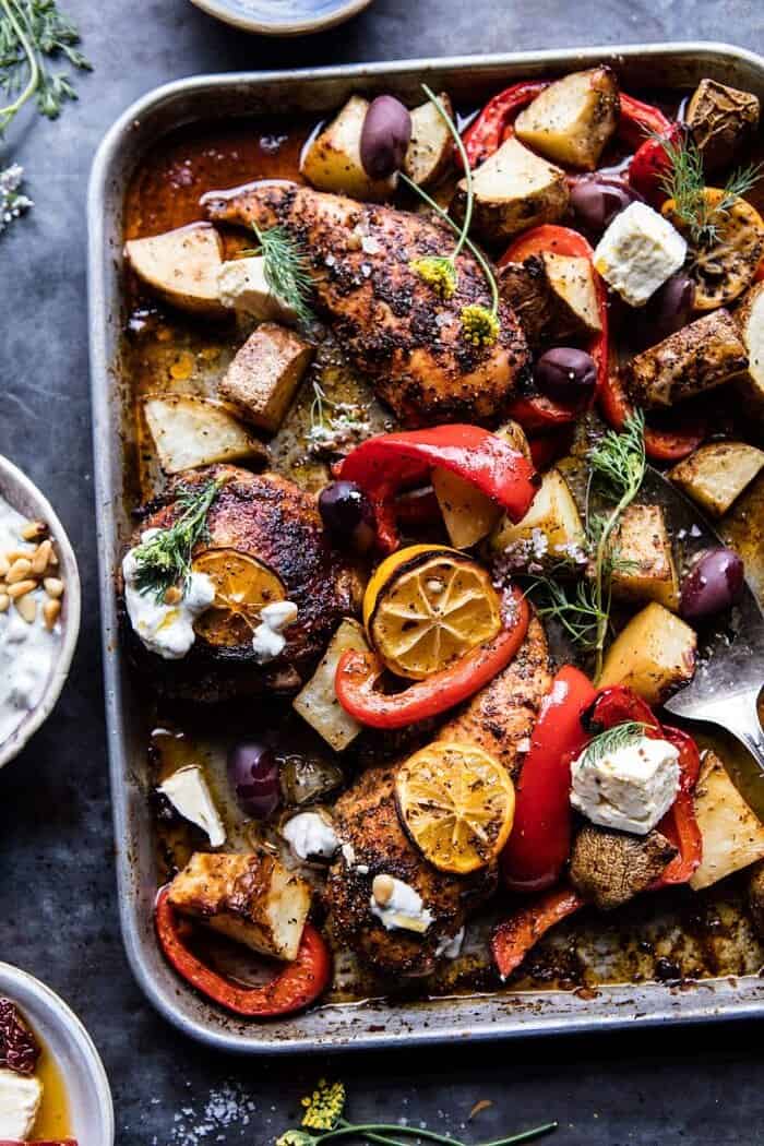 Best Easy Greek Sheet Pan Chicken Souvlaki and Potatoes | halfbakedharvest.com @hbharvest