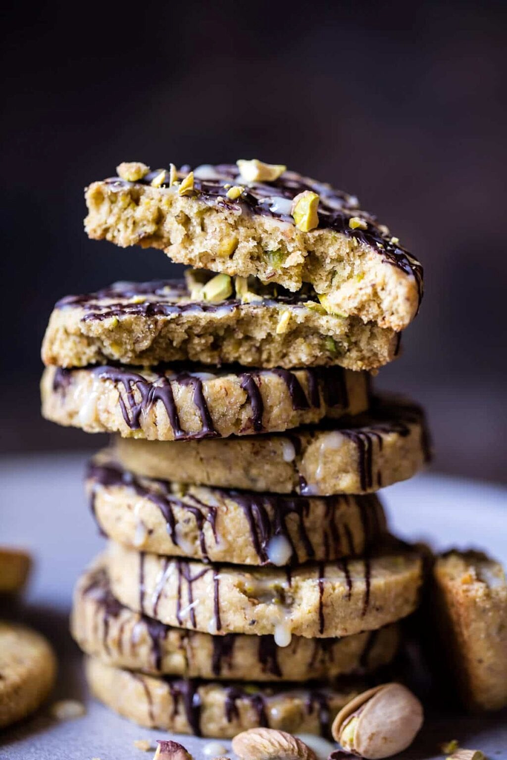 Pistachio Butter Cookies with Chocolate Tres Leches Drizzle. Half