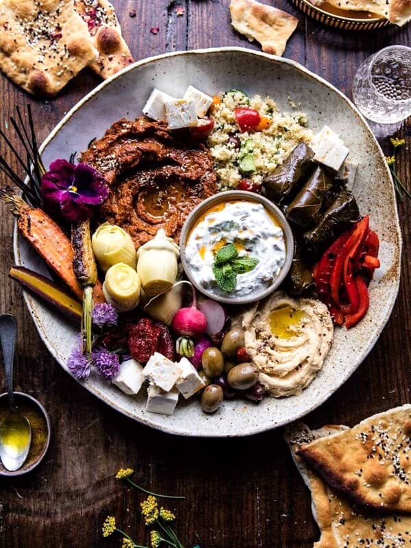 Middle Eastern Roasted Red Pepper Meze Platter | halfbakedharvest.com @hbharvest