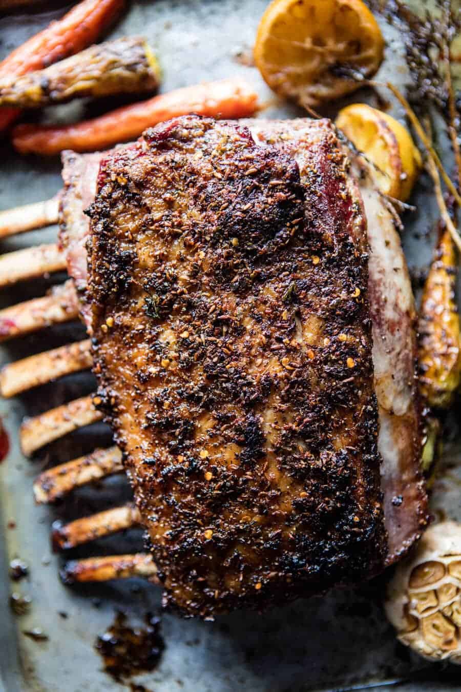 Roasted Rack of Lamb with Basil Goat Cheese Sauce | halfbakedharvest.com @hbharvest