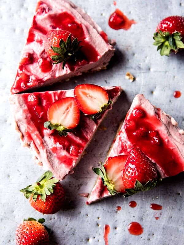 Strawberry Ripple Almond Cheesecake | halfbakedharvest.com @hbharvest