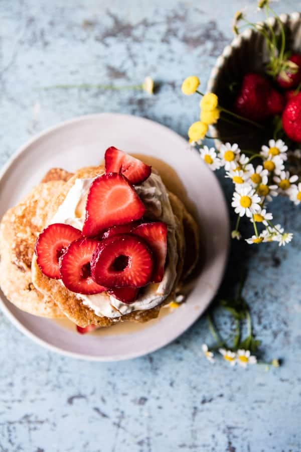 Buttermilk Pancakes with Chamomile Cream and Gingered Strawberries | halfbakedharvest.com @hbharvest