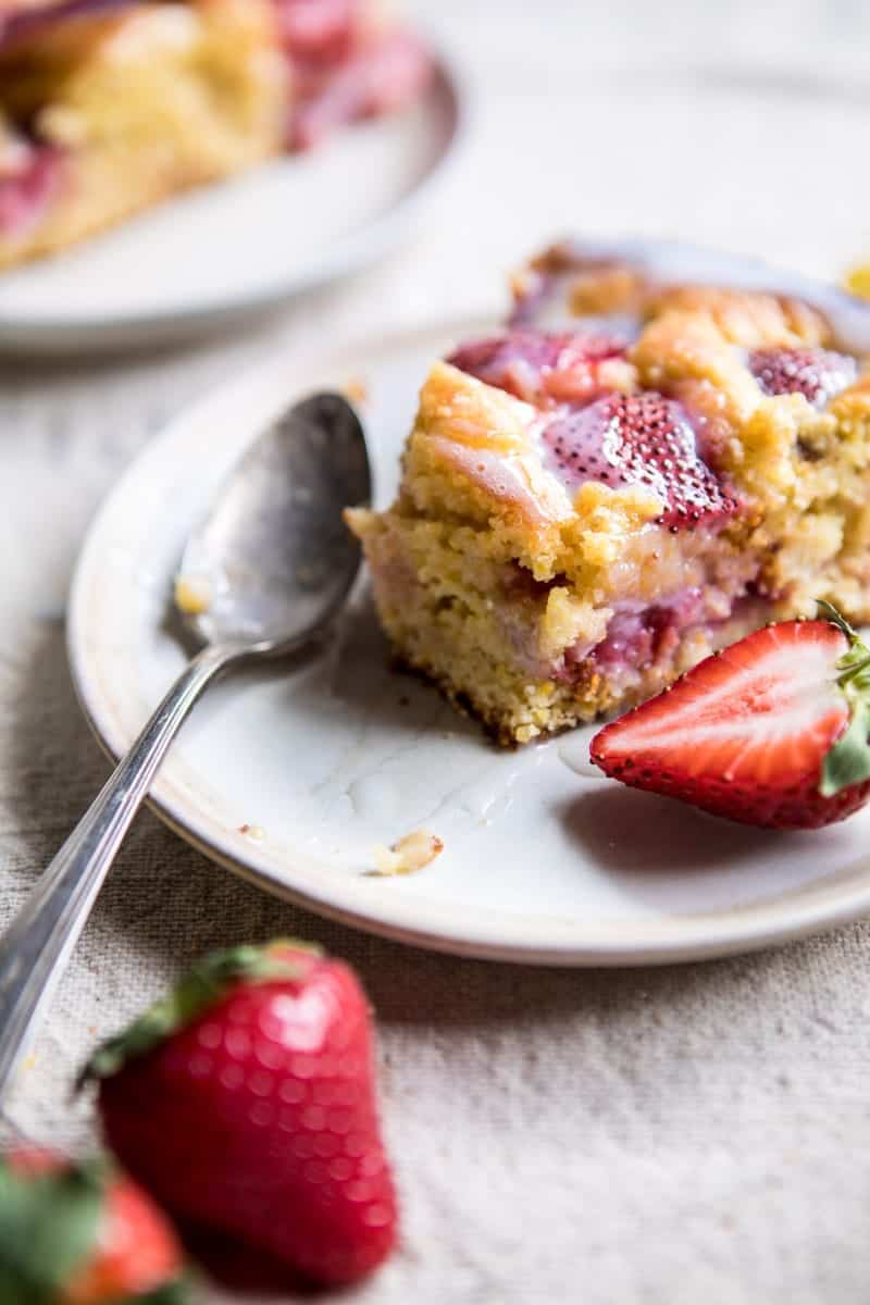 Strawberry Cornmeal Cake with Buttermilk Glaze | halfbakedharvest.com @hbharvest