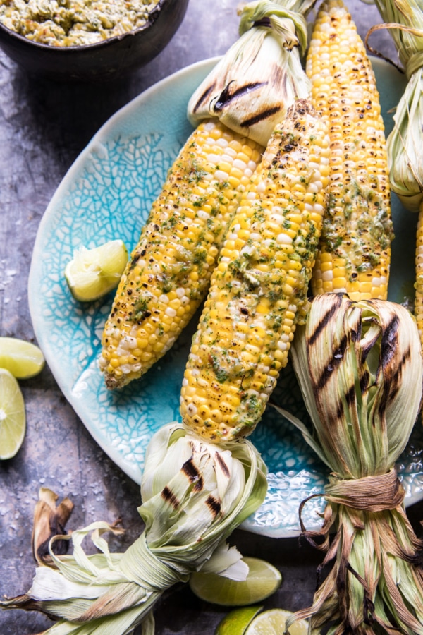 Mexican Grilled Corn with Green Chile Honey Butter.