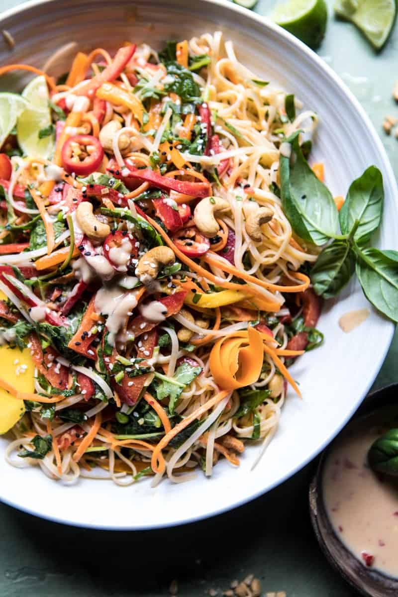 Rainbow Thai Basil Noodle Salad with Sesame Vinaigrette | halfbakedharvest.com @hbharvest