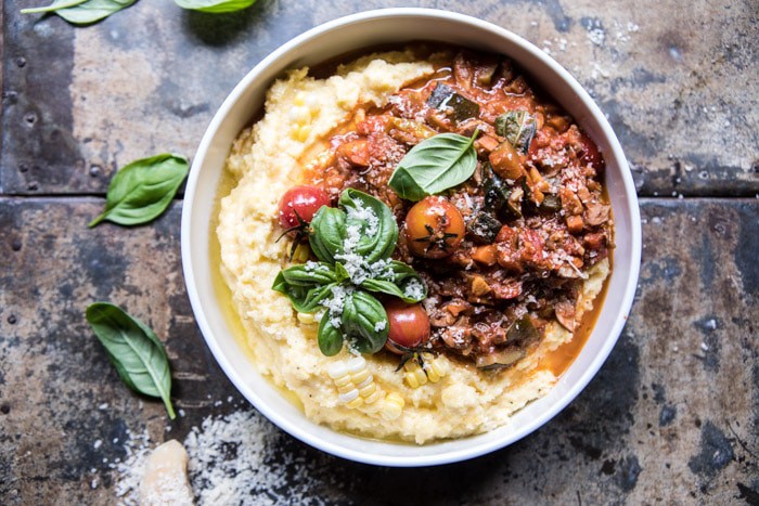 Late Summer Vegetable Bolognese with Creamy Polenta
