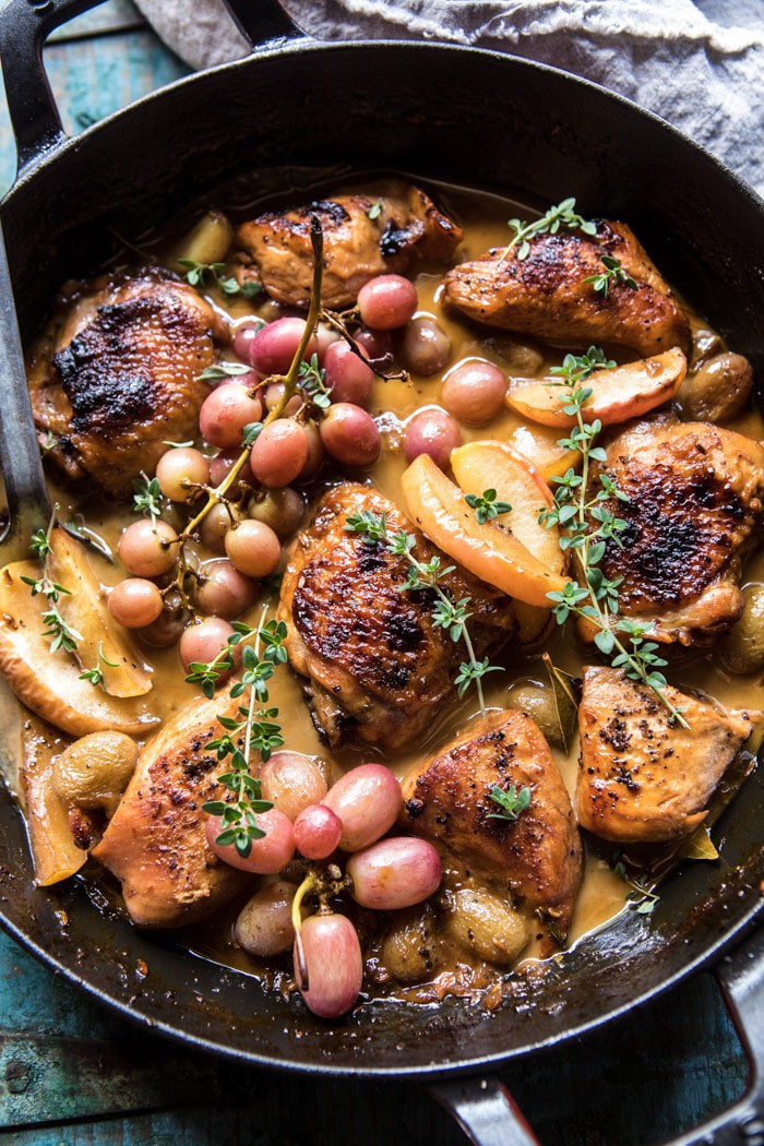 Autumn Braised Chicken Escabèche with Roasted Apples and Grapes | halfbakedharvest.com @hbharvest