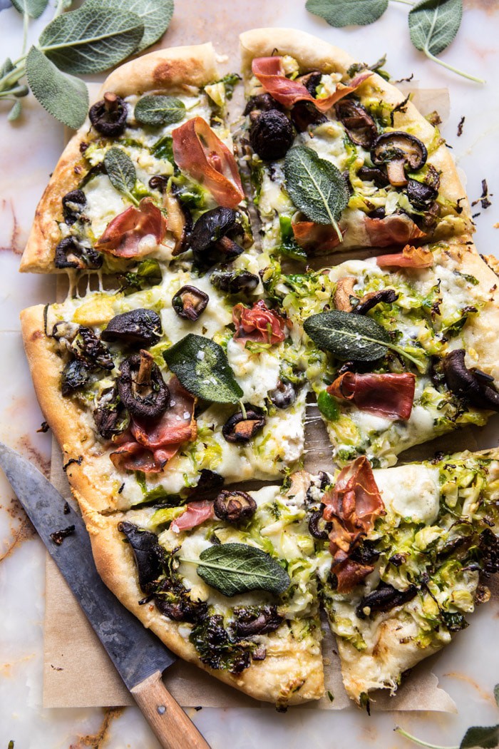 Brussels Sprout Mushroom Pizza with Crispy Prosciutto and Sage | halfbakedharvest.com @hbharvest