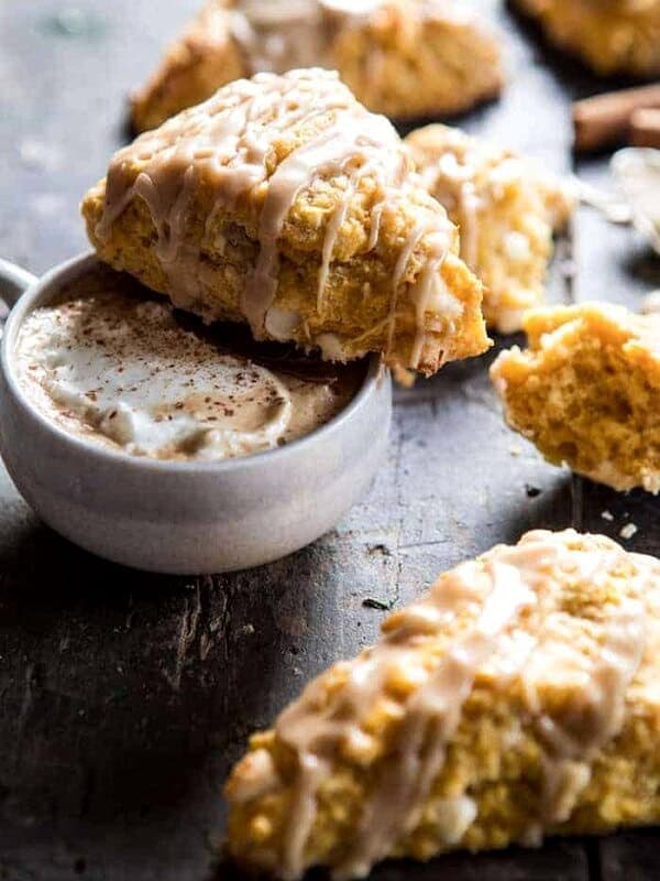 White Chocolate Pumpkin Scones with Espresso Glaze | halfbakedharvest.com @hbharvest