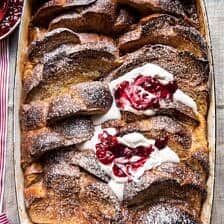 Baked Cinnamon Creme Brulee French Toast with Raspberry Preserves | halfbakedharvest.com @hbharvest