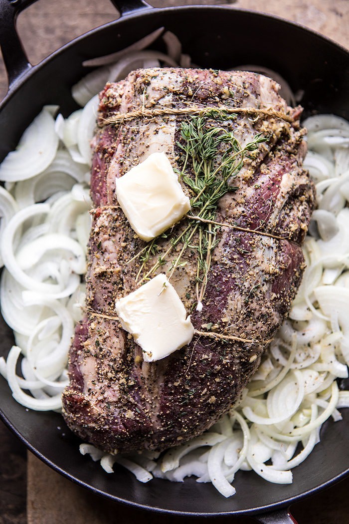 Roasted Beef Tenderloin with French Onion Au Jus | halfbakedharvest.com @hbharvest