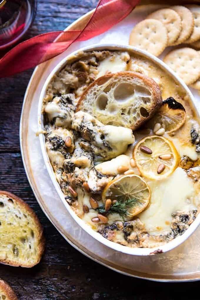 Roasted Lemon Spinach and Artichoke Dip. Half Baked Harvest