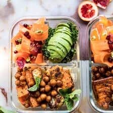 Meal Prep Moroccan Chickpea, Sweet Potato, and Cauliflower Bowls | halfbakedharvest.com #mealprep #vegan #indian #healthy #sheetpan