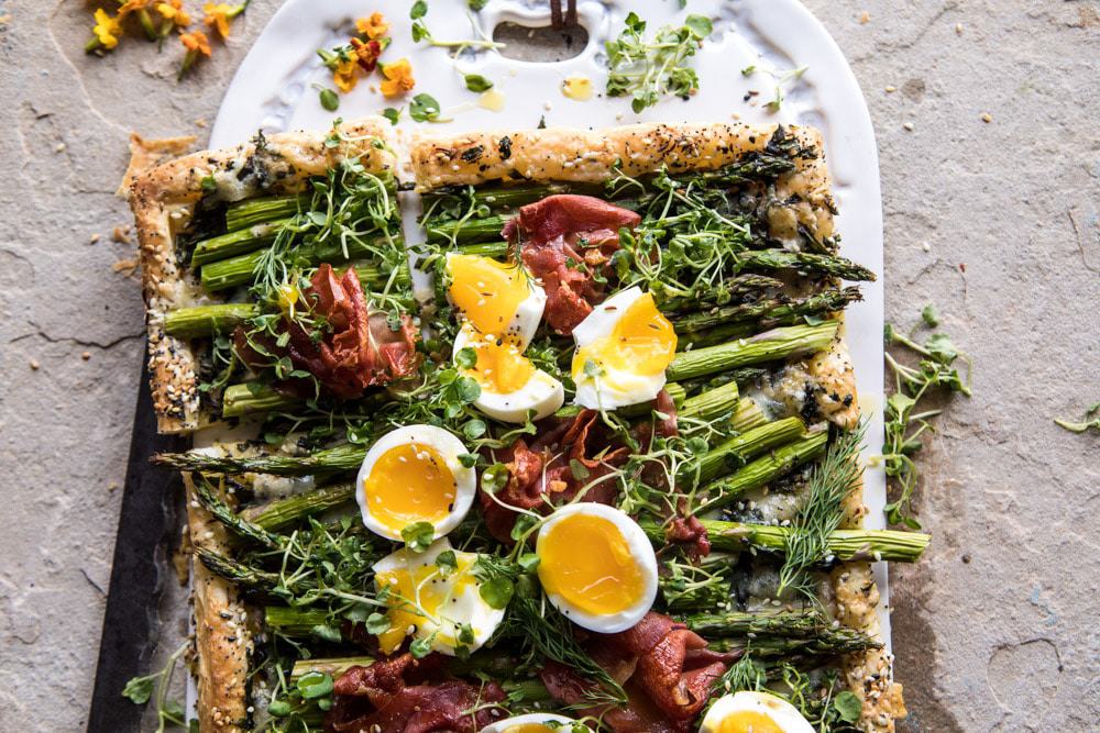 Asparagus, Egg, and Prosciutto Tart with Everything Spice. Half Baked