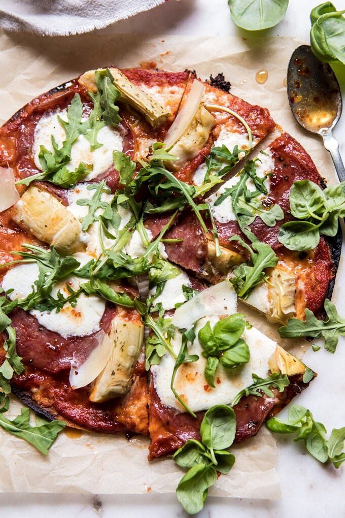 15 Minute Thin Crust Pizza with Arugula and Hot Honey. Half Baked Harvest