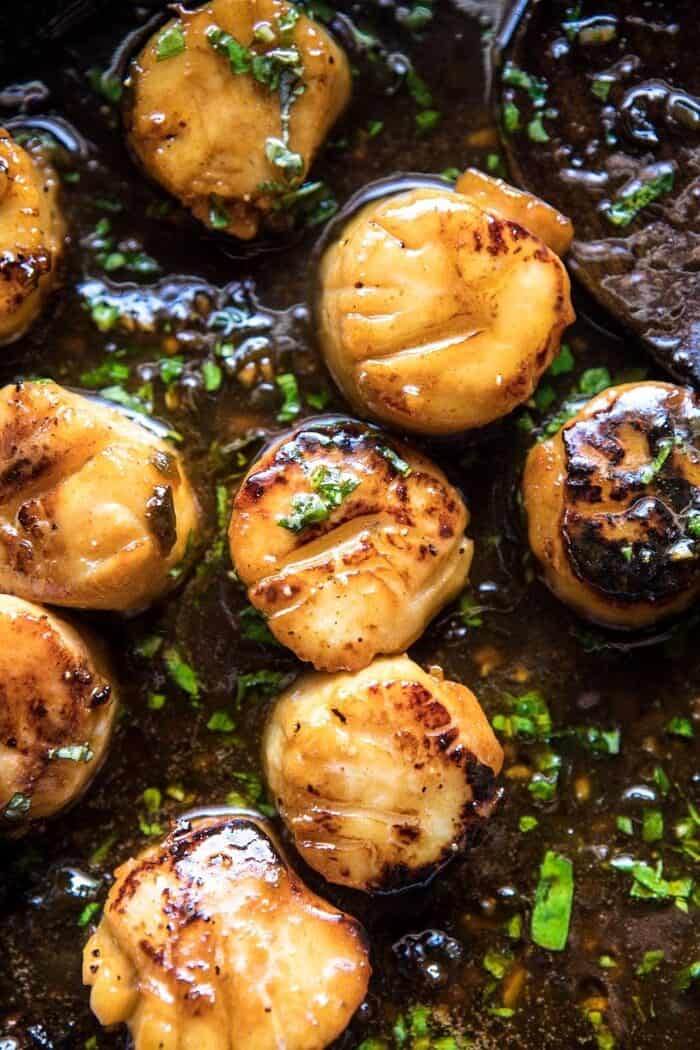 20 Minute Honey Garlic Butter Scallops and Orzo | halfbakedharvest.com #quick #easy #spring #recipes