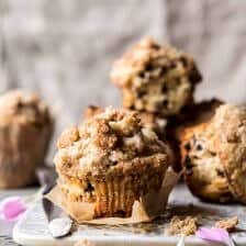 Better Than the Bakery Chocolate Chip Coffee Cake Muffins | halfbakedharvest.com #breakfast #brunch #chocolate