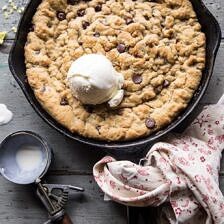 Whole Wheat Chocolate Chip Skillet Cookie | halfbakedharvest.com #cookie #healthy #dessert