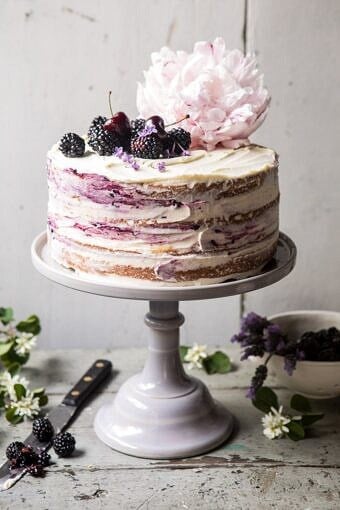 Blackberry Lavender Naked Cake with White Chocolate Buttercream | halfbakedharvest.com