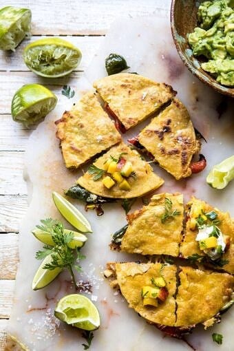 Grilled Vegetable and Cheese Quesadillas with Mango Salsa | halfbakedharvest.com #summerrecipes #grilled recipe #mexican