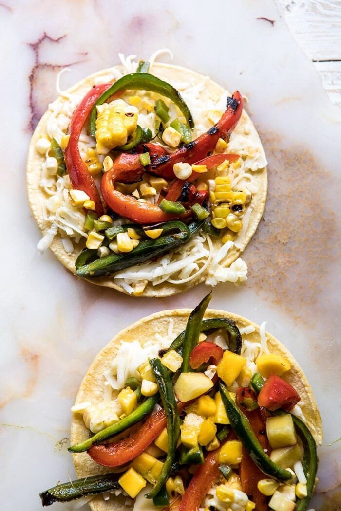 Grilled Vegetable and Cheese Quesadillas with Mango Salsa | halfbakedharvest.com #summerrecipes #grilled recipe #mexican