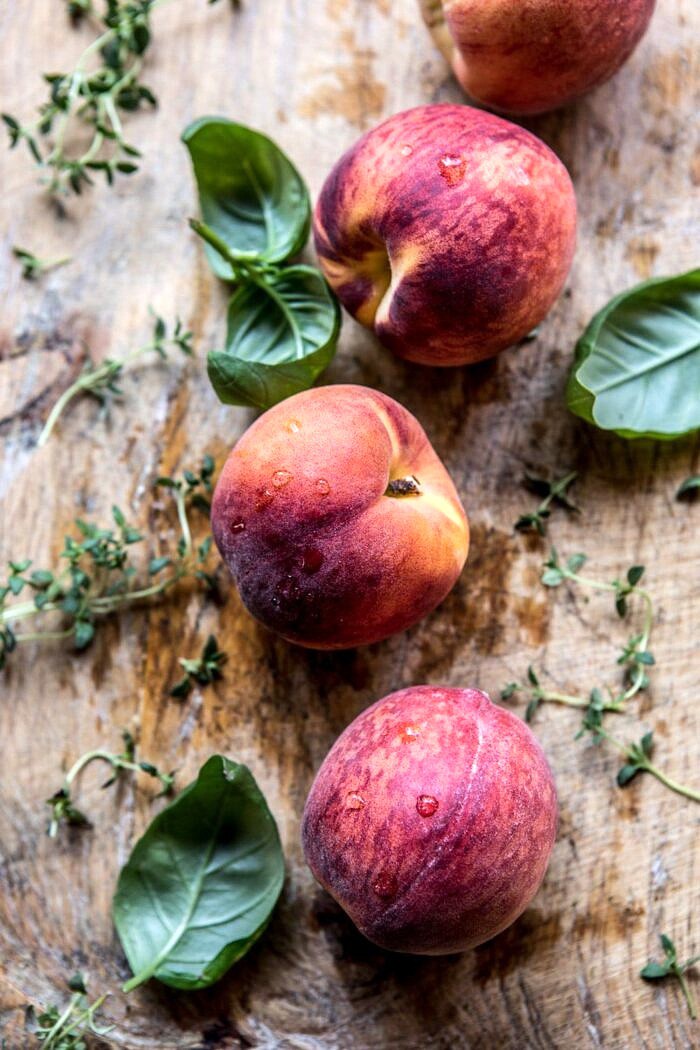 overhead photo of raw peaches