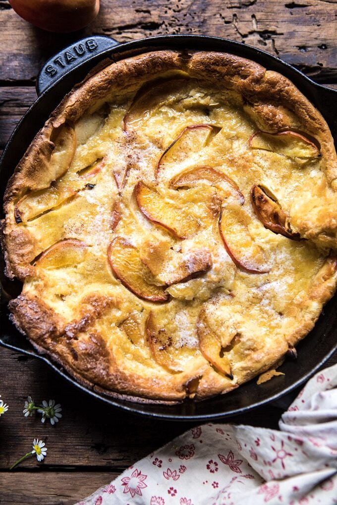 Browned Butter Cinnamon Peach Dutch Baby. Half Baked Harvest