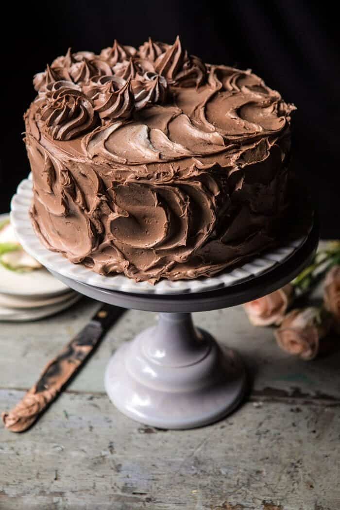 side angle photo of Better Together Chocolate Vanilla Birthday Cake 