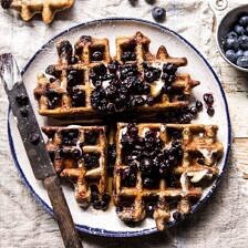Bursting Blueberry Cornmeal Waffles | halfbakedharvest.com #waffles #quick #easy #breakfast #brunch #blueberries