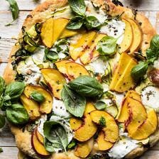 Pesto Zucchini and Peach Pizza with Burrata | halfbakedharvest.com #peach #pizza #summer #easyrecipes