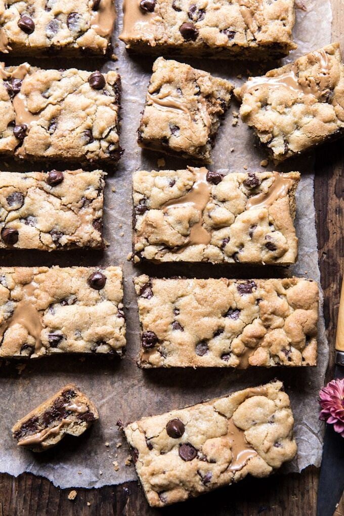 The Best Chocolate Chip Peanut Butter Swirled Cookie Bars. - Half Baked
