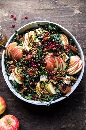 Fall Harvest Honeycrisp Apple and Kale Salad | halfbakedharvest.com #fall #easyrecipes #healthyrecipe #apples #salad