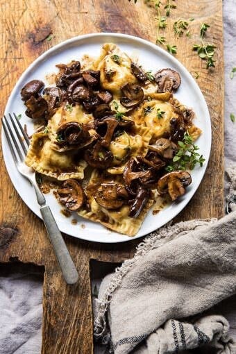 Herby Buttered Balsamic Mushroom Ravioli | halfbakedharvest.com #mushrooms #italian #ravioli #easyrecipes