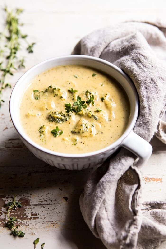 side angle photo of Instant Pot Broccoli Cheddar and Zucchini Soup 