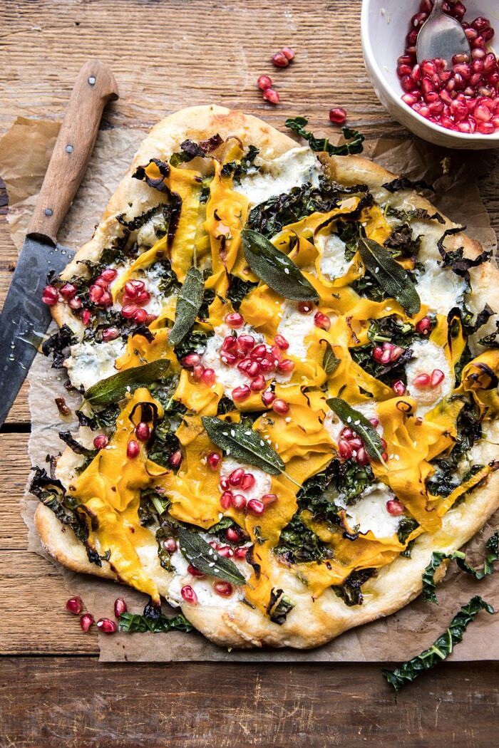 Caramelized Onion, Butternut Squash, and Crispy Kale Pizza | halfbakedharvest.com #pizza #autumn #fallrecipes #easy #easydinner