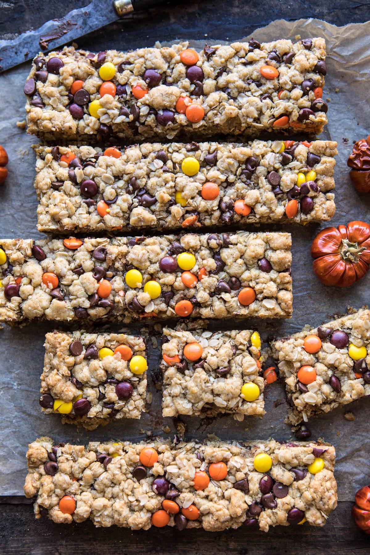 Monster Oatmeal Chocolate Chip Cookie Bars | halfbakedharvest.com #cookies #fall #autumn #halloween #thanksgiving #chocolate #easyrecipes