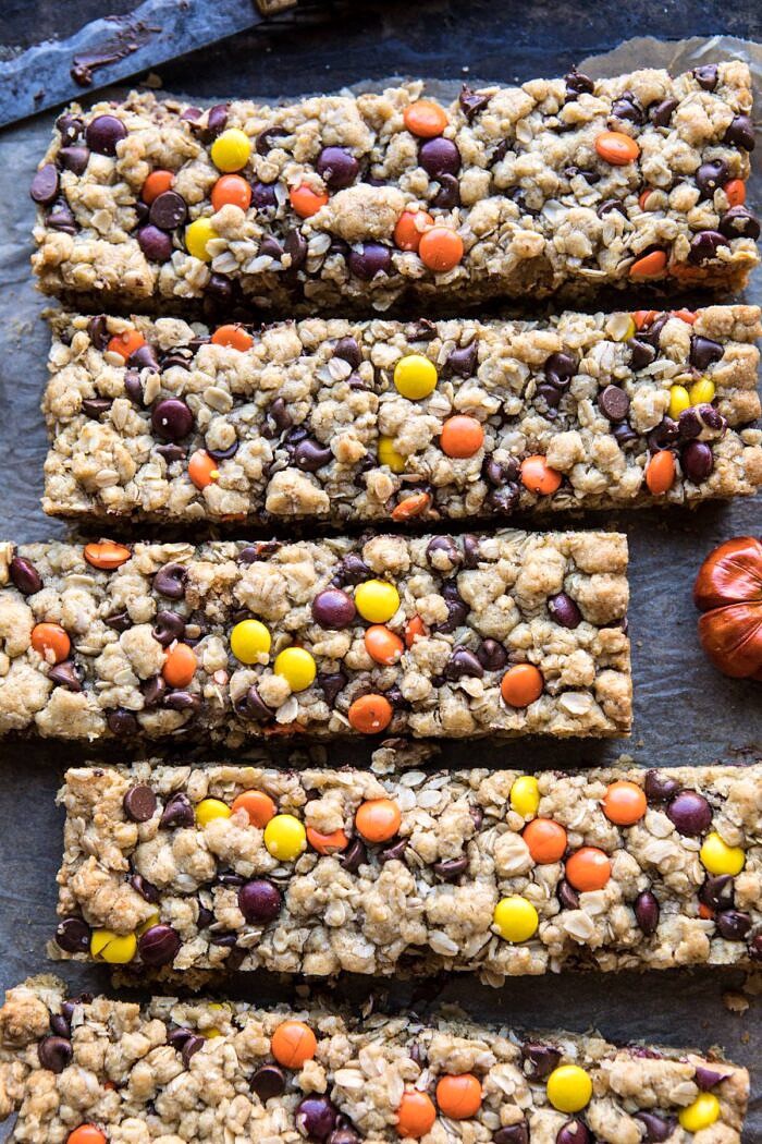 close up photo of Monster Oatmeal Chocolate Chip Cookie Bars
