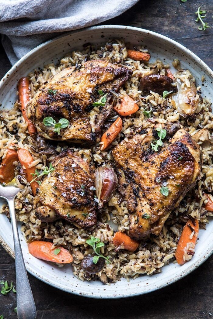 close up photo of Slow Cooker Herbed Chicken and Rice Pilaf