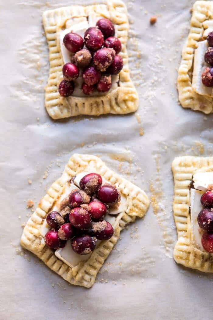 overhead photo Cranberry Brie Pastry Tarts before baking